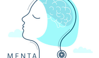 Graphic showing a lady's head, and saying mental health