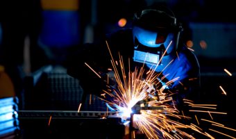 Welding with sparks flying